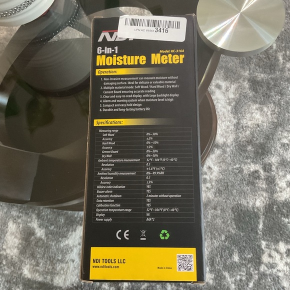 6 In 1 Noninvasive Moisture Meter Pinless Humity Sensor Drywall/gypsum Board - Picture 4 of 6